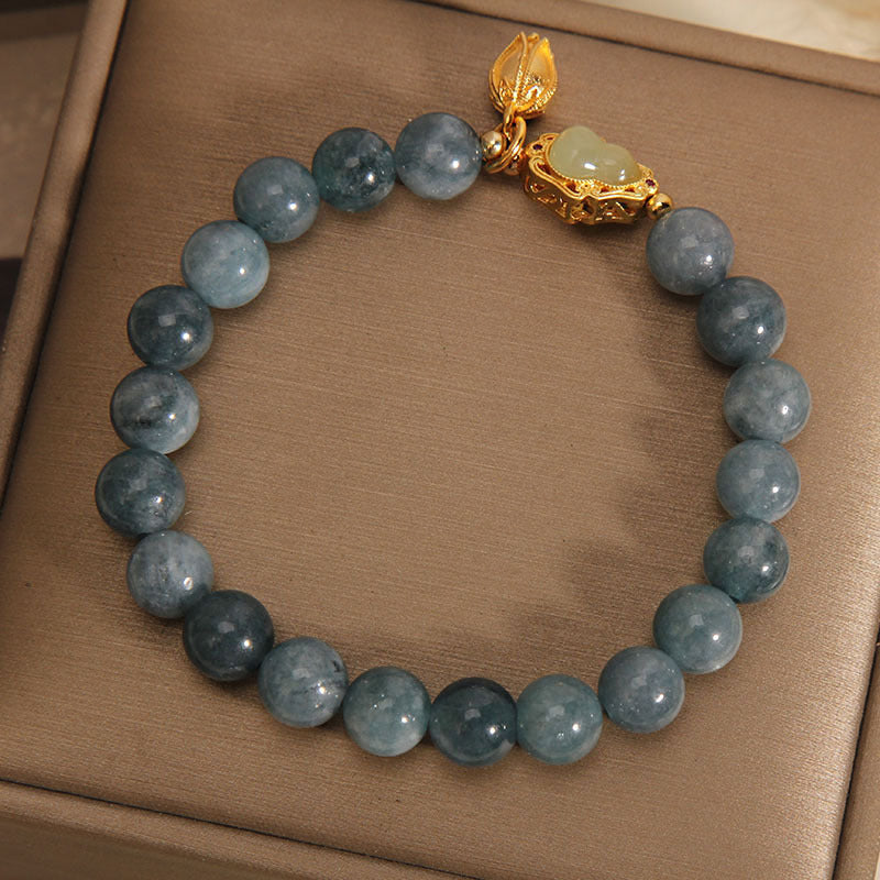 Buddha Stones Natural Jade Gourd Tulip Charm Luck Bracelet - image 2
