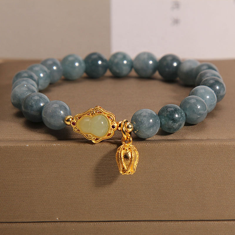 Buddha Stones Natural Jade Gourd Tulip Charm Luck Bracelet - Jade(Prosperity♥Abundance)(Wrist Circumference 14-16cm) - image 0