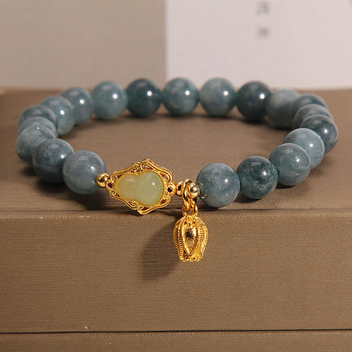 Buddha Stones Natural Jade Gourd Tulip Charm Luck Bracelet - Jade(Prosperity♥Abundance)(Wrist Circumference 14-16cm) - image 0