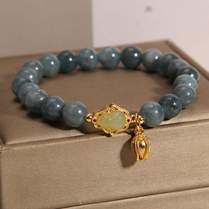 Buddha Stones Natural Jade Gourd Tulip Charm Luck Bracelet - image 3