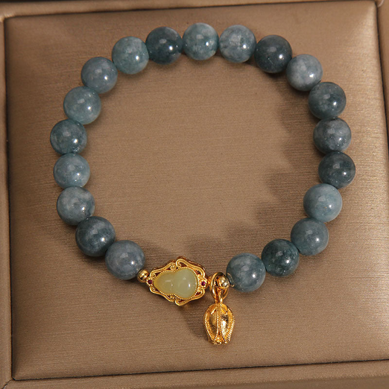 Buddha Stones Natural Jade Gourd Tulip Charm Luck Bracelet - image 1