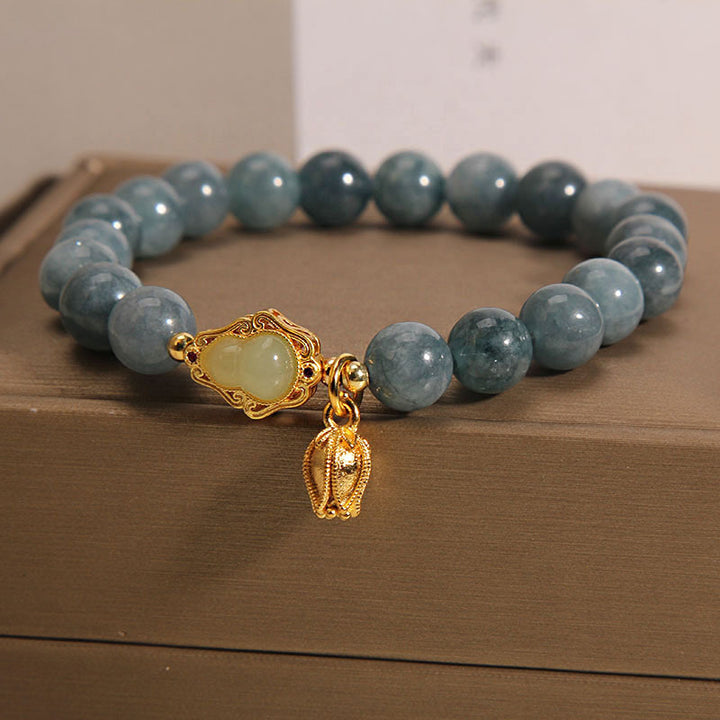 Buddha Stones Natural Jade Gourd Tulip Charm Luck Bracelet - image 4