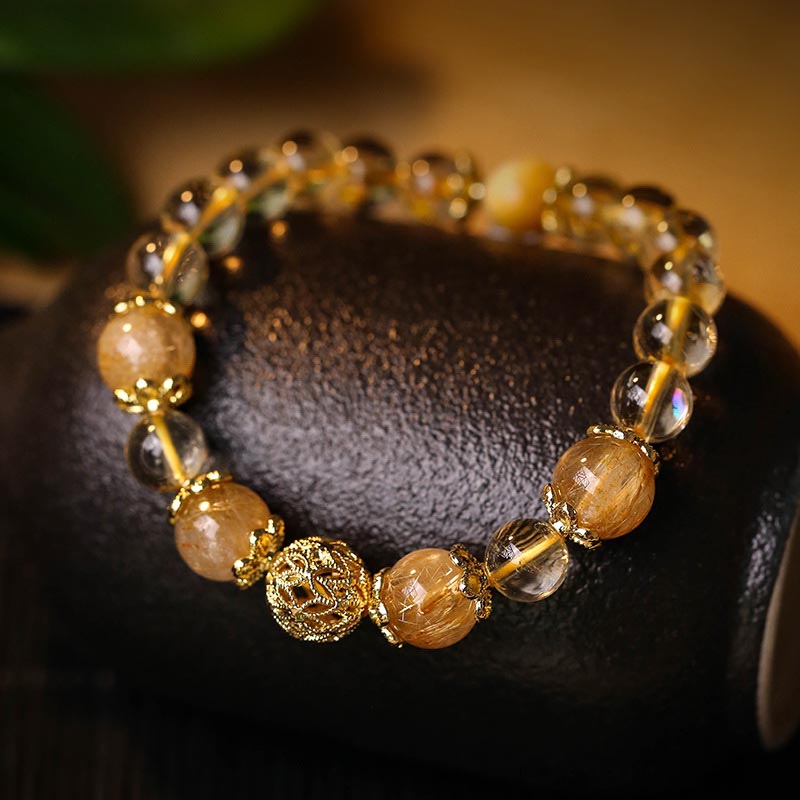 Buddha Stones Natural Citrine Amethyst Rutilated Quartz Prosperity Protection Bracelet - Citrine(Wrist Circumference 14-16cm) - image 0