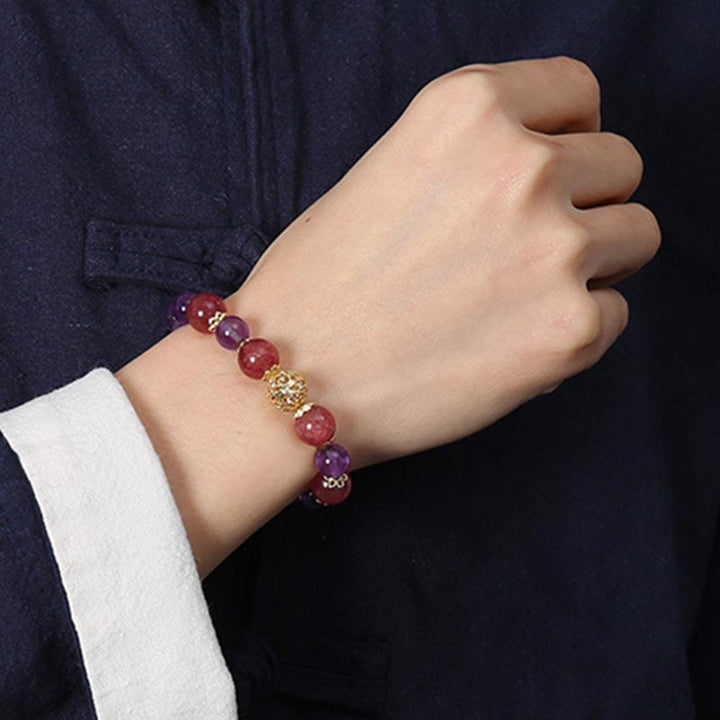 Buddha Stones Natural Citrine Amethyst Rutilated Quartz Prosperity Protection Bracelet - image 9