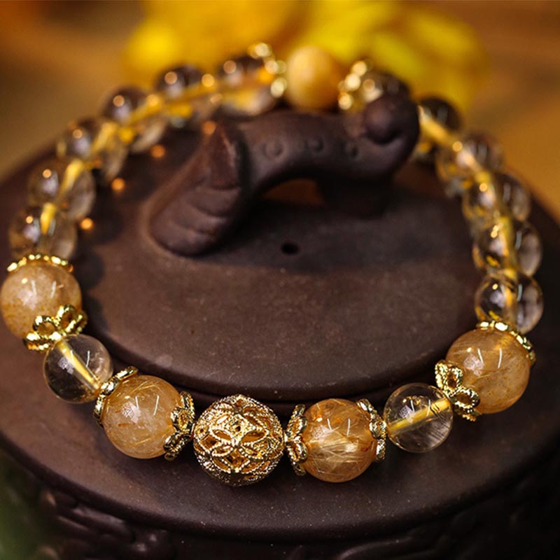 Buddha Stones Natural Citrine Amethyst Rutilated Quartz Prosperity Protection Bracelet - image 1