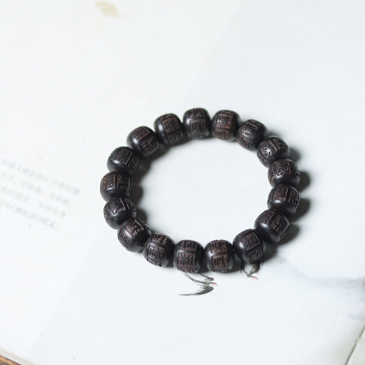 Buddha Stones Tibet Ebony Wood Om Mani Padme Hum Engraved Balance Bracelet - image 6