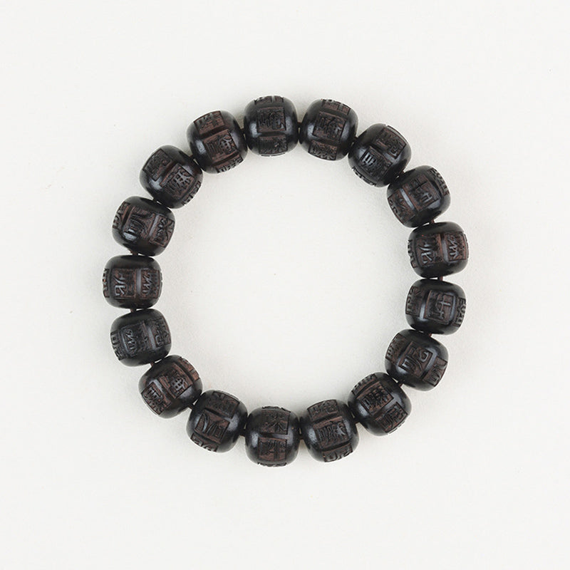 Buddha Stones Tibet Ebony Wood Om Mani Padme Hum Engraved Balance Bracelet - image 1
