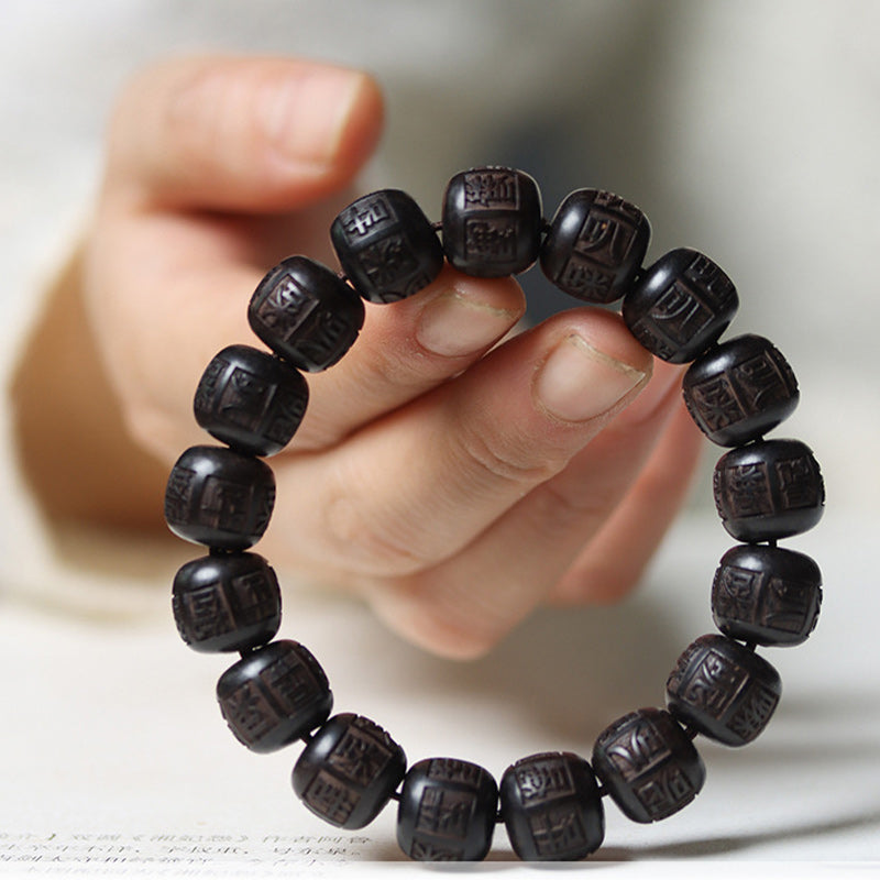 Buddha Stones Tibet Ebony Wood Om Mani Padme Hum Engraved Balance Bracelet - image 3