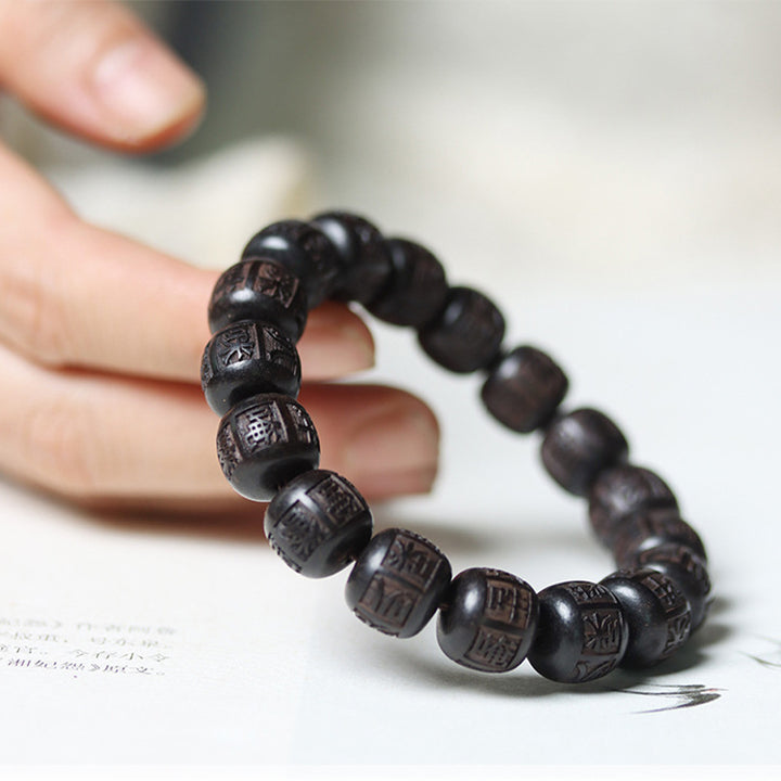 Buddha Stones Tibet Ebony Wood Om Mani Padme Hum Engraved Balance Bracelet - image 2