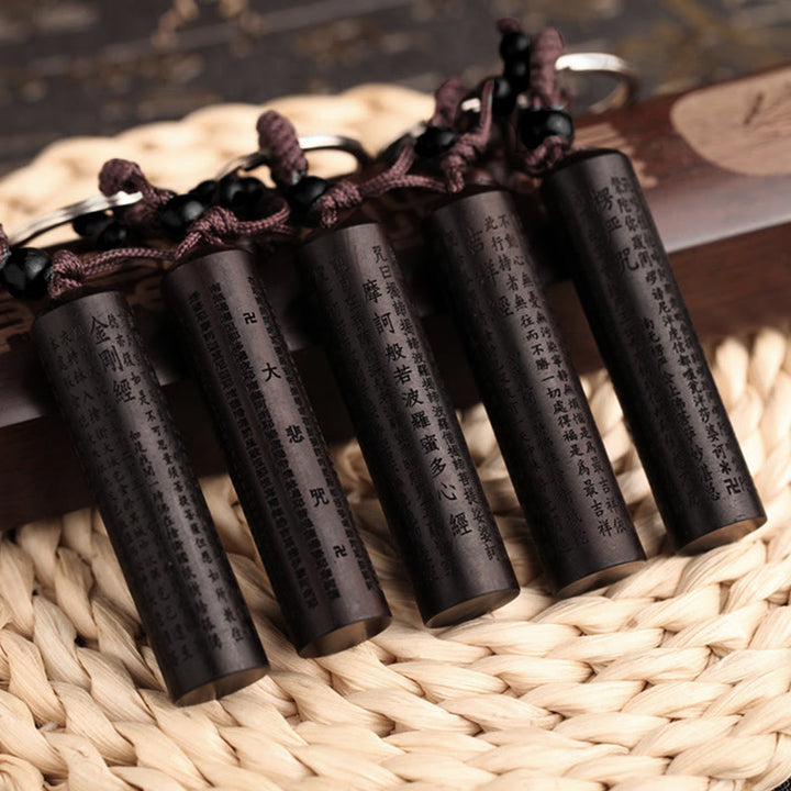 Buddha Stones Tibet Ebony Heart Sutra Peace Key Chain - image 1