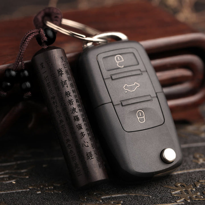 Buddha Stones Tibet Ebony Heart Sutra Peace Key Chain - image 2