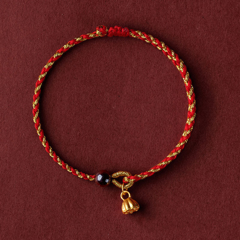 Buddha Stones Handcrafted Red Gold Rope Lotus Peace And Joy Charm Braid Bracelet - Golden Lotus Pod Charm - Red Gold(Wrist Circumference 14-16cm) - image 8