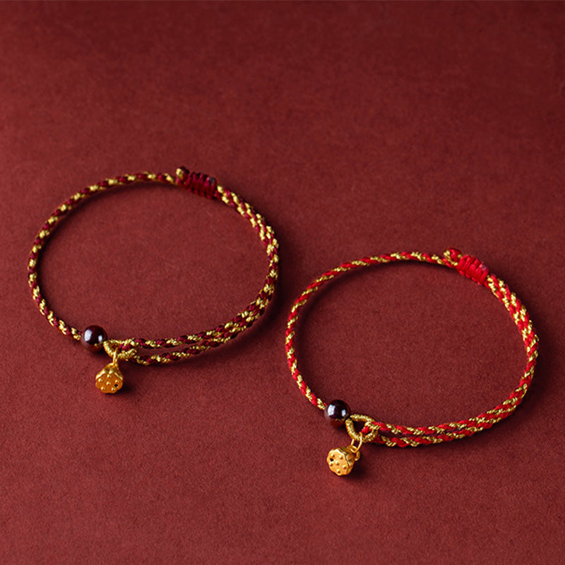 Buddha Stones Handcrafted Red Gold Rope Lotus Peace And Joy Charm Braid Bracelet - image 11