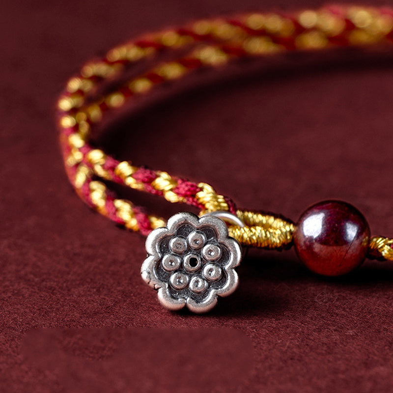 Buddha Stones Handcrafted Red Gold Rope Lotus Peace And Joy Charm Braid Bracelet - image 13