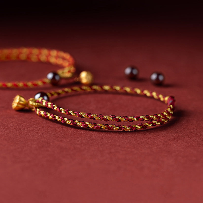 Buddha Stones Handcrafted Red Gold Rope Lotus Peace And Joy Charm Braid Bracelet - image 3