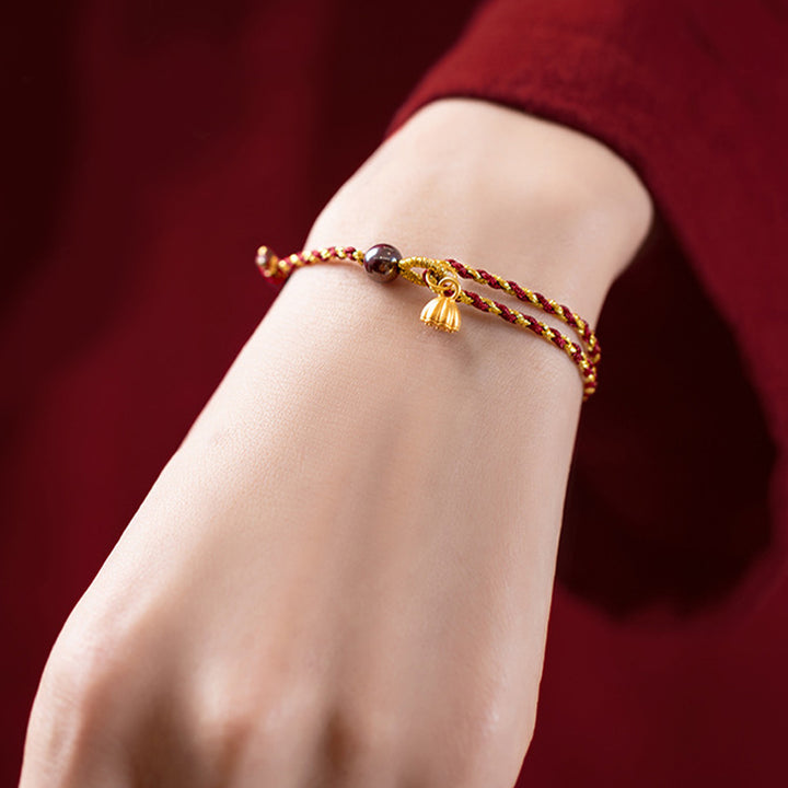 Buddha Stones Handcrafted Red Gold Rope Lotus Peace And Joy Charm Braid Bracelet - image 5