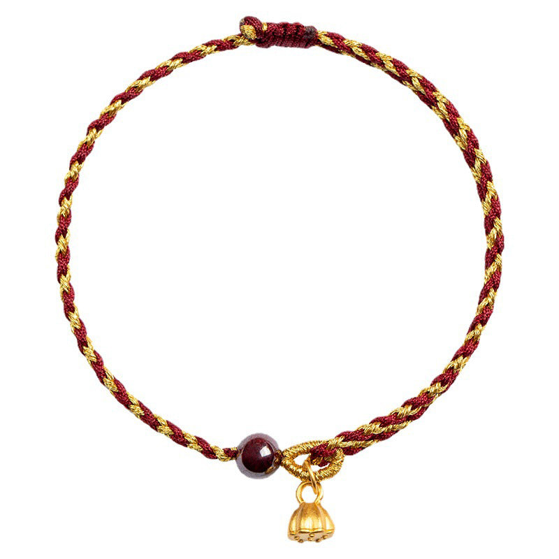 Buddha Stones Handcrafted Red Gold Rope Lotus Peace And Joy Charm Braid Bracelet - image 6