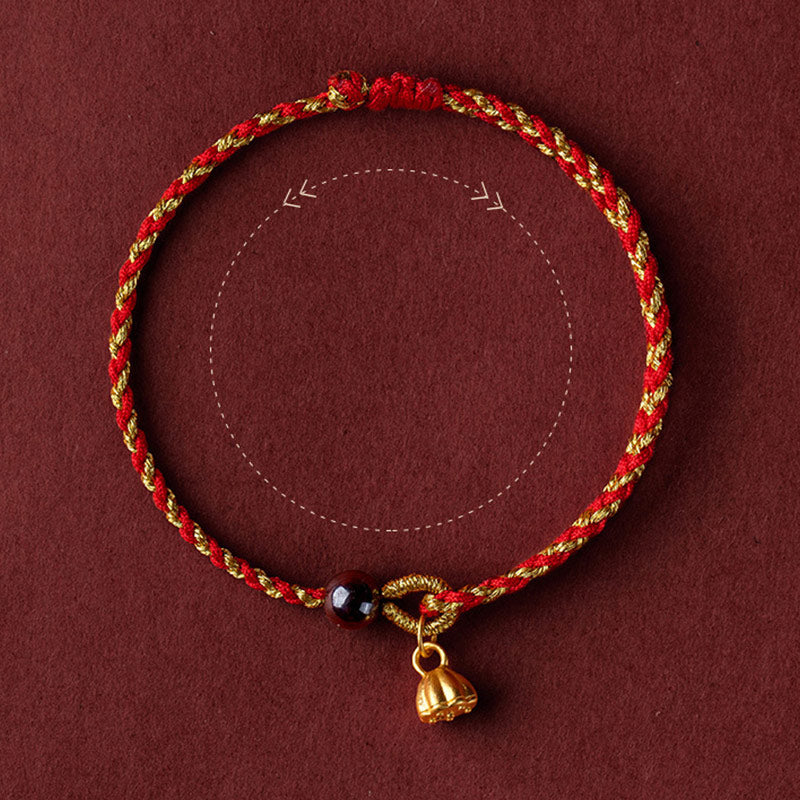 Buddha Stones Handcrafted Red Gold Rope Lotus Peace And Joy Charm Braid Bracelet - image 9