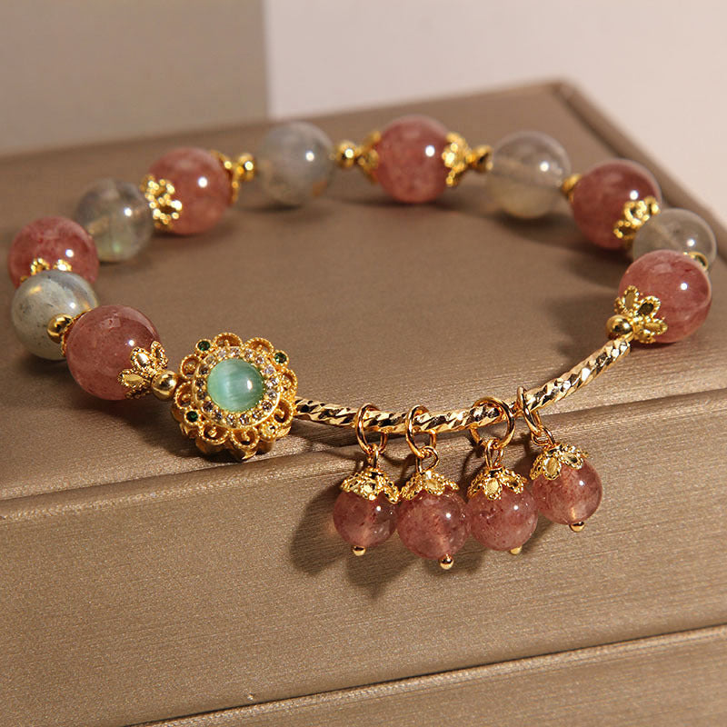 Buddha Stones Strawberry Quartz Moonstone Healing Tassel Charm Bracelet - image 5