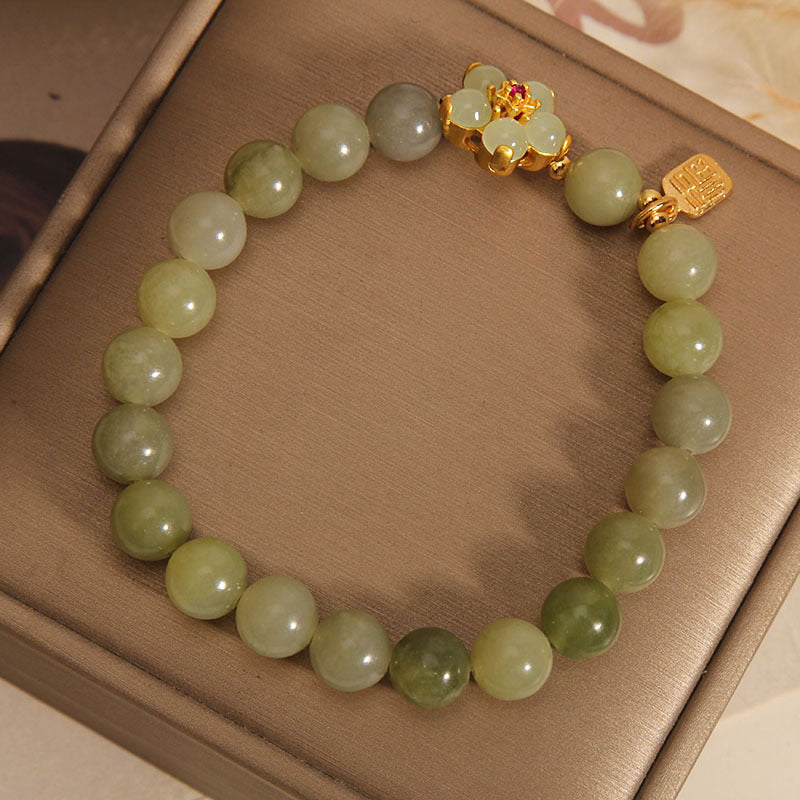 Buddha Stones Green Jade Flower Fu Character Charm Luck Bracelet - image 11