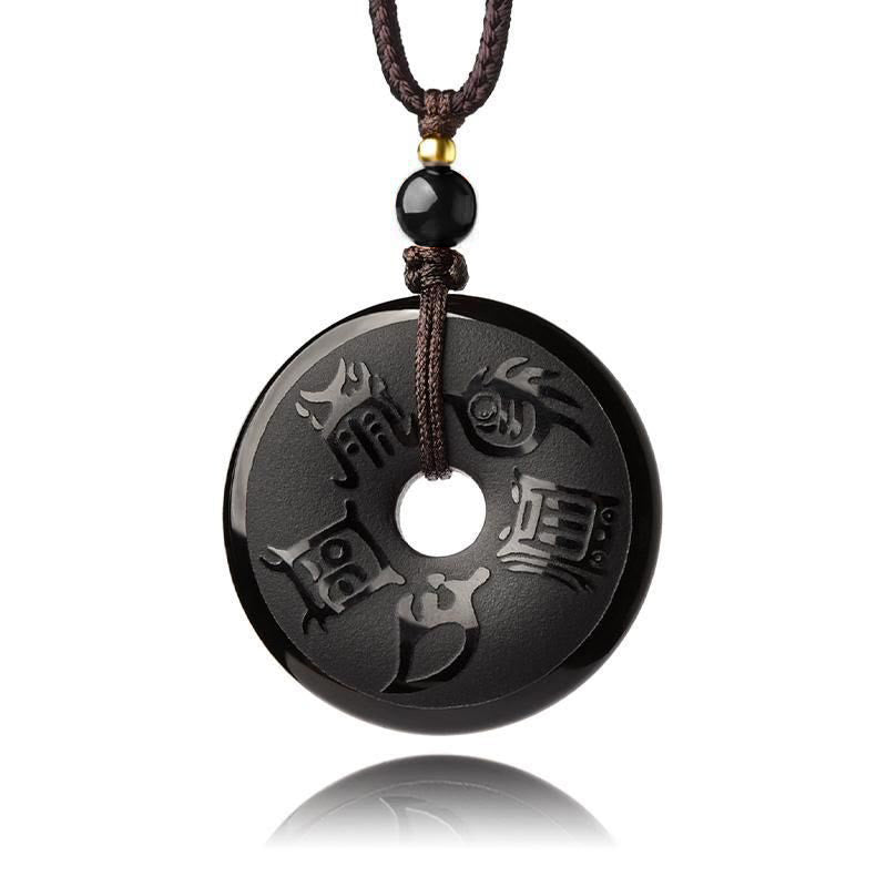 Buddha Stones Black Obsidian Taoism Five Sacred Mountains Carved Strength Peace Buckle Necklace Pendant Key Chain Phone Hanging Decoration - image 3