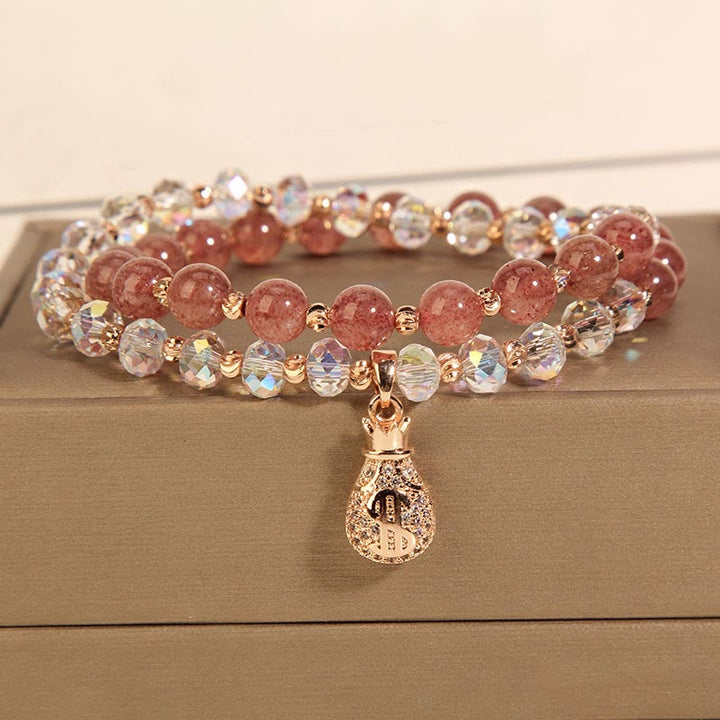 Buddha Stones Strawberry Quartz White Crystal Money Bag Charm Positive Bracelet - image 6