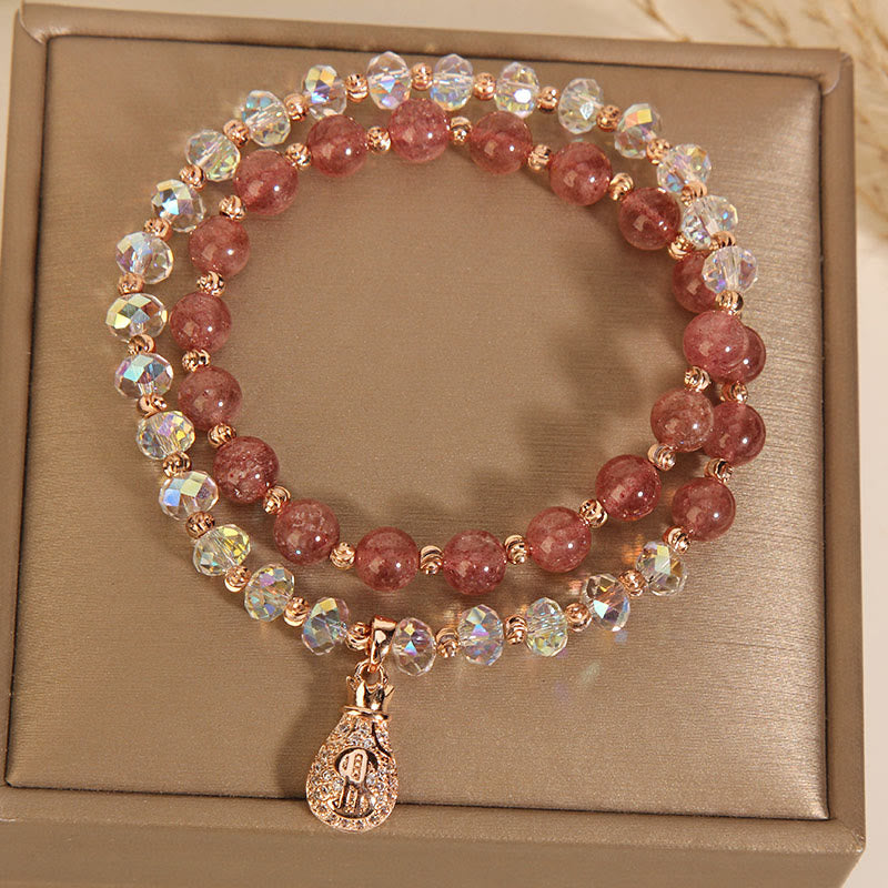 Buddha Stones Strawberry Quartz White Crystal Money Bag Charm Positive Bracelet - image 7
