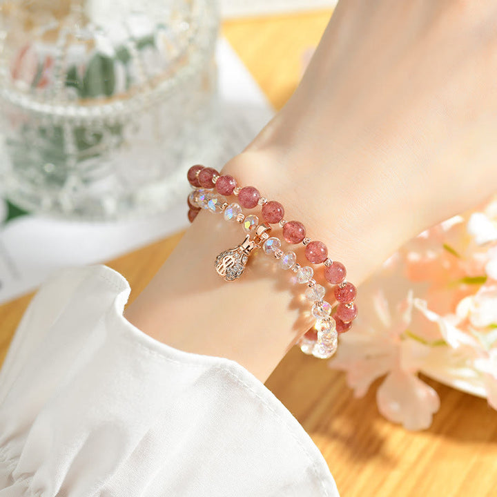Buddha Stones Strawberry Quartz White Crystal Money Bag Charm Positive Bracelet - image 5