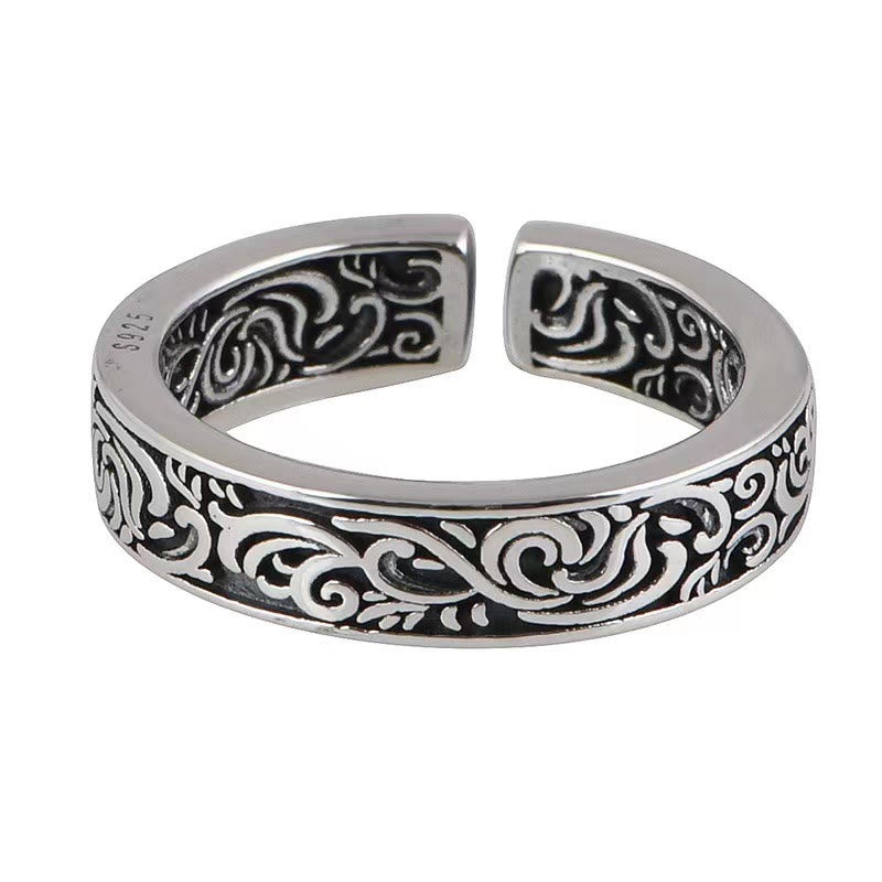 Buddha Stones Tang Dynasty Flower Design Copper Luck Adjustable Ring - image 1
