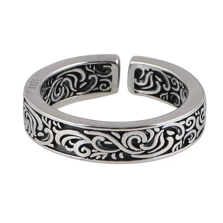 Buddha Stones Tang Dynasty Flower Design Copper Luck Adjustable Ring - image 1