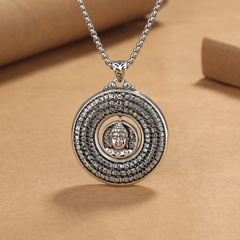 Buddha Stones Heart Sutra Buddha Carved Peace Buckle Design Serenity Rotatable Necklace Pendant - Buddha Heart Sutra - image 0