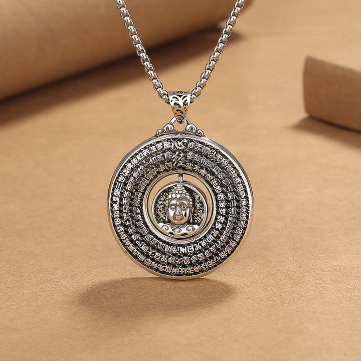 Buddha Stones Heart Sutra Buddha Carved Peace Buckle Design Serenity Rotatable Necklace Pendant - Buddha Heart Sutra - image 0