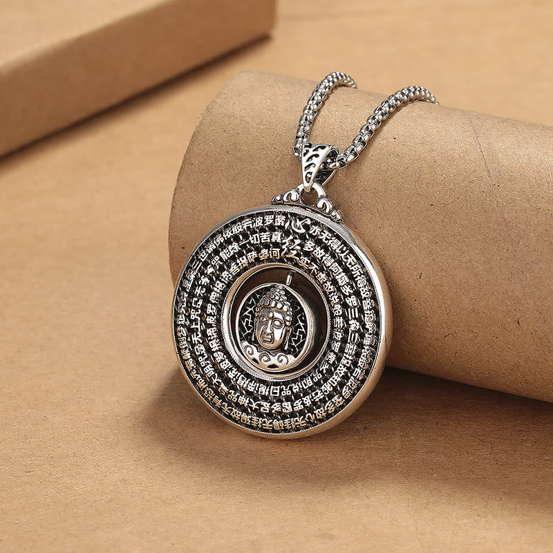 Buddha Stones Heart Sutra Buddha Carved Peace Buckle Design Serenity Rotatable Necklace Pendant - image 1