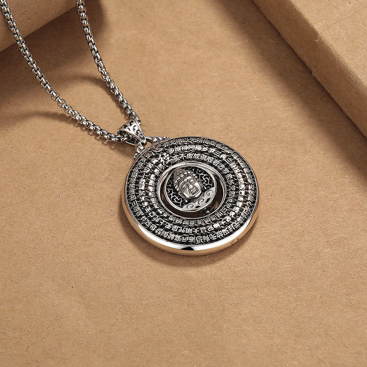 Buddha Stones Heart Sutra Buddha Carved Peace Buckle Design Serenity Rotatable Necklace Pendant - image 2