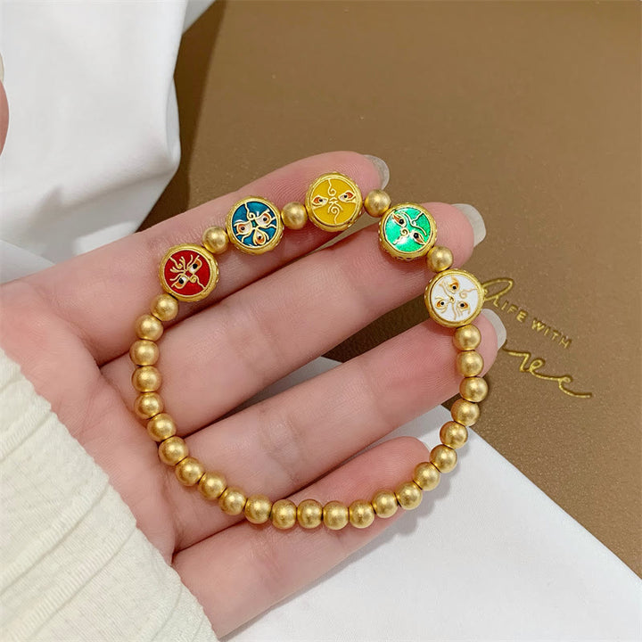 Buddha Stones Tibetan Five God Of Wealth Copper Beads Luck Bracelet - image 4