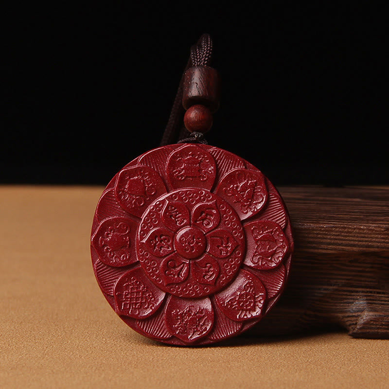 Buddha Stones Natural Cinnabar Lotus Om Mani Padme Hum Blessing Necklace String Pendant - Round Shape Cinnabar - image 4
