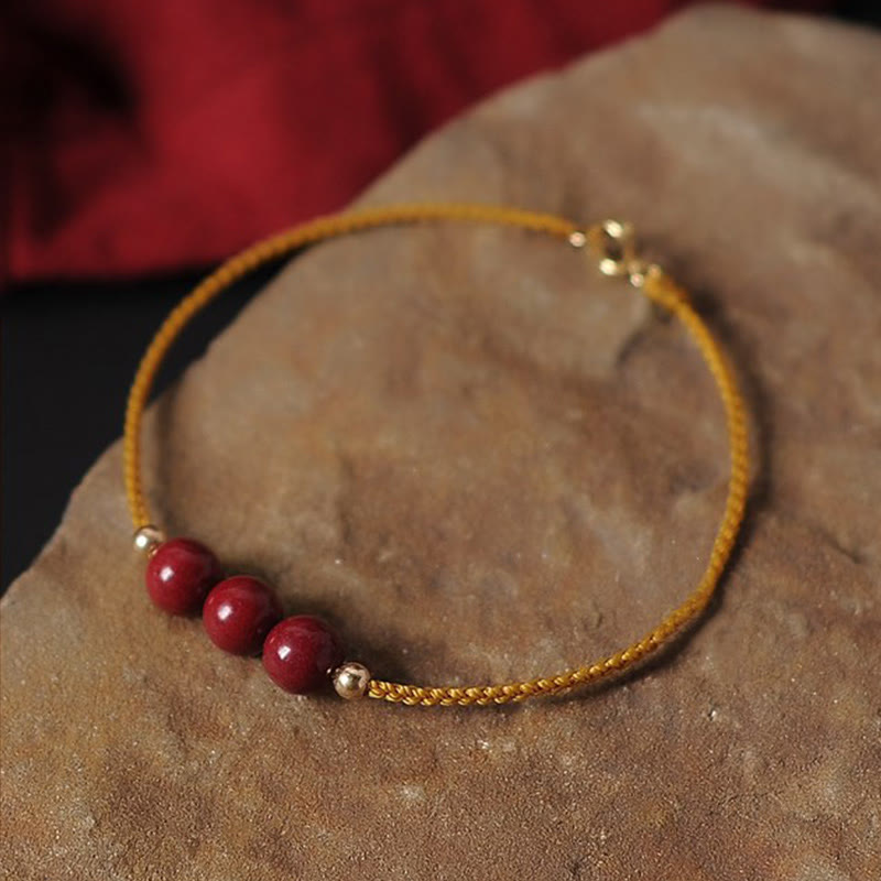 Buddha Stones 14K Gold Plated Natural Cinnabar Blessing String Braided Bracelet - image 1