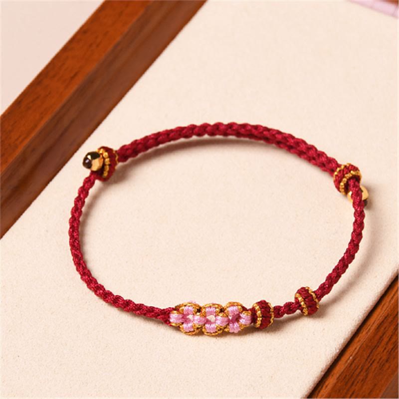 Buddha Stones Handmade Peach Blossom Protection Braided Rope Bracelet - Dark Red(Wrist Circumference 14-16cm) - image 0
