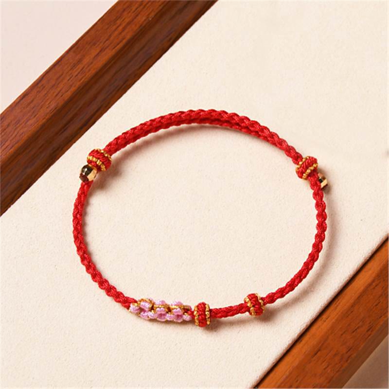 Buddha Stones Handmade Peach Blossom Protection Braided Rope Bracelet - Red(Wrist Circumference 14-16cm) - image 5