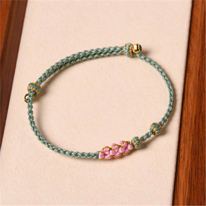 Buddha Stones Handmade Peach Blossom Protection Braided Rope Bracelet - Green(Wrist Circumference 14-16cm) - image 13
