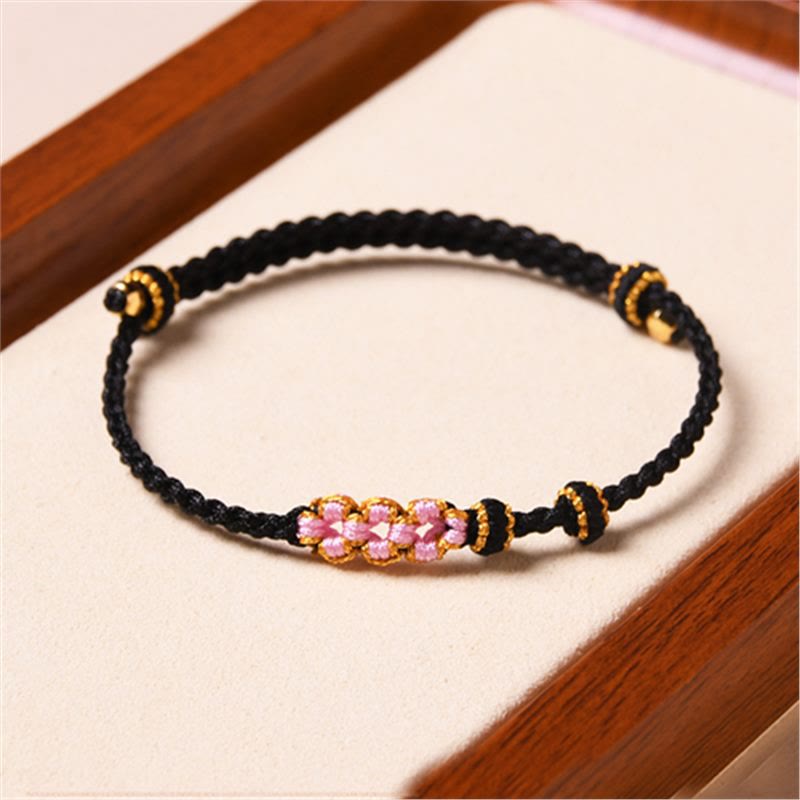 Buddha Stones Handmade Peach Blossom Protection Braided Rope Bracelet - Black(Wrist Circumference 14-16cm) - image 17