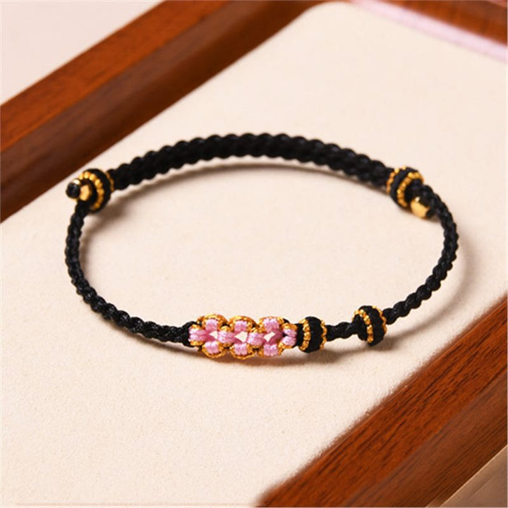 Buddha Stones Handmade Peach Blossom Protection Braided Rope Bracelet - Black(Wrist Circumference 14-16cm) - image 17
