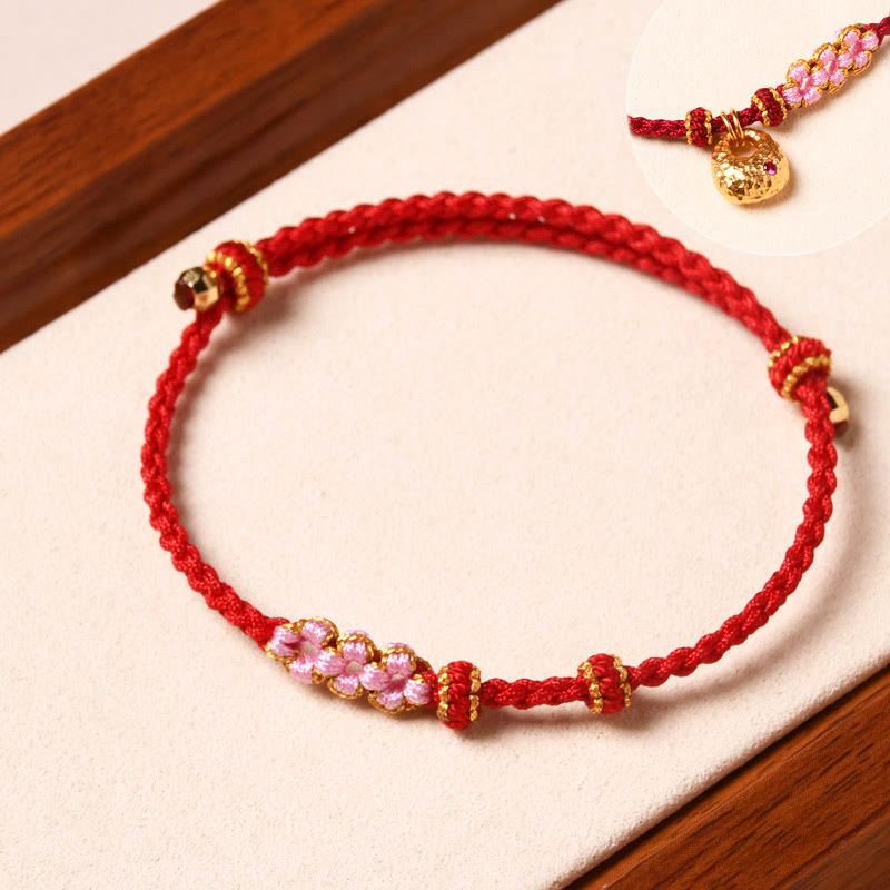 Buddha Stones Handmade Peach Blossom Protection Braided Rope Bracelet - image 6