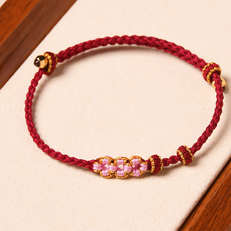 Buddha Stones Handmade Peach Blossom Protection Braided Rope Bracelet - image 1