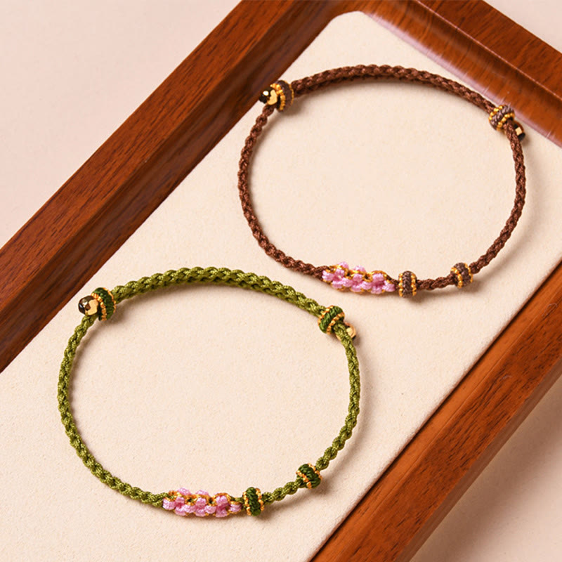 Buddha Stones Handmade Peach Blossom Protection Braided Rope Bracelet - image 21