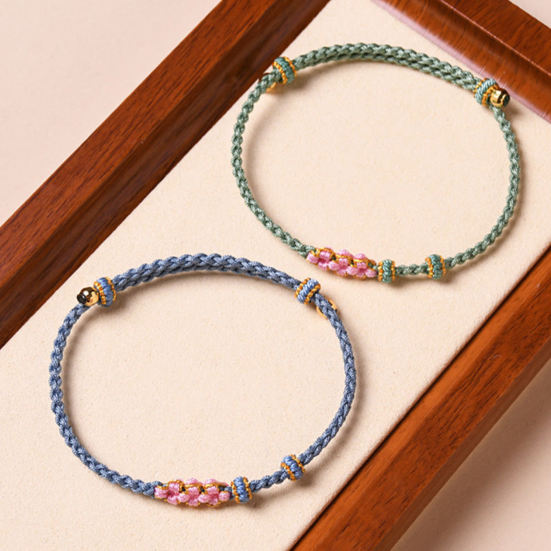 Buddha Stones Handmade Peach Blossom Protection Braided Rope Bracelet - image 22