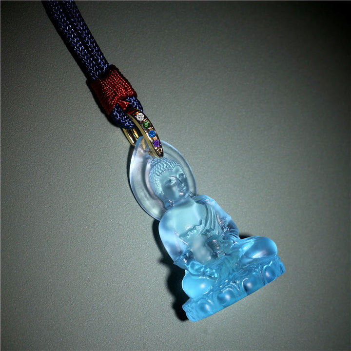 Buddha Stones Blue Tathagata Buddha Medicine Buddha Liuli Crystal Serenity Amulet Necklace Pendant - image 2