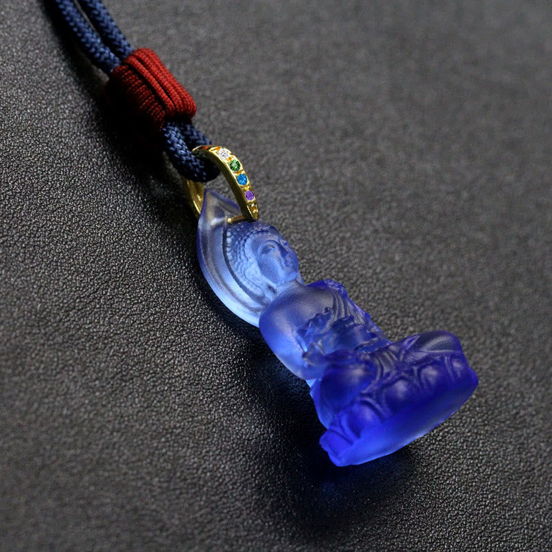 Buddha Stones Blue Tathagata Buddha Medicine Buddha Liuli Crystal Serenity Amulet Necklace Pendant - image 15