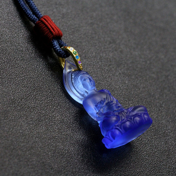 Buddha Stones Blue Tathagata Buddha Medicine Buddha Liuli Crystal Serenity Amulet Necklace Pendant - image 15