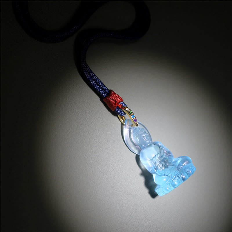 Buddha Stones Blue Tathagata Buddha Medicine Buddha Liuli Crystal Serenity Amulet Necklace Pendant - image 3